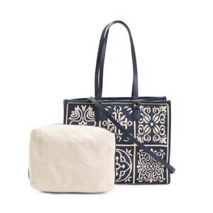 VIOLA CASTELLANI Blue/White Made In Italy Crochet Tote With Pouch Inside